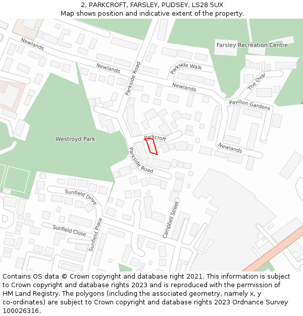 2, PARKCROFT, FARSLEY, PUDSEY, LS28 5UX: Location map and indicative extent of plot