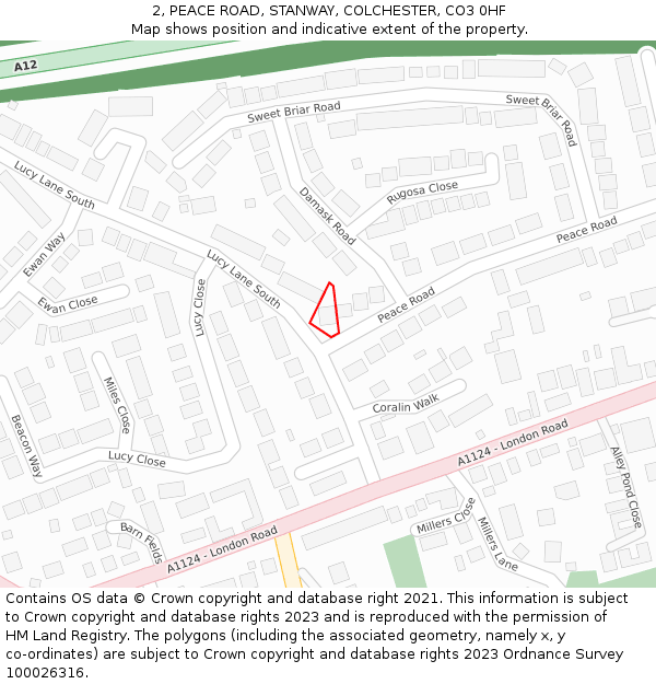 2, PEACE ROAD, STANWAY, COLCHESTER, CO3 0HF: Location map and indicative extent of plot