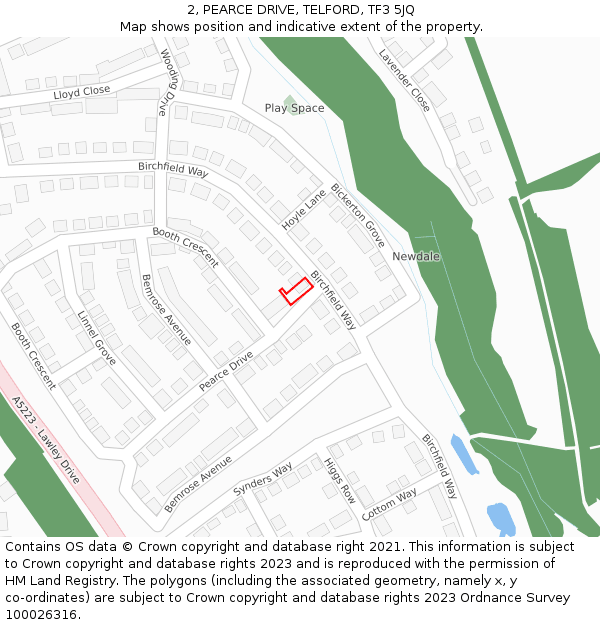 2, PEARCE DRIVE, TELFORD, TF3 5JQ: Location map and indicative extent of plot