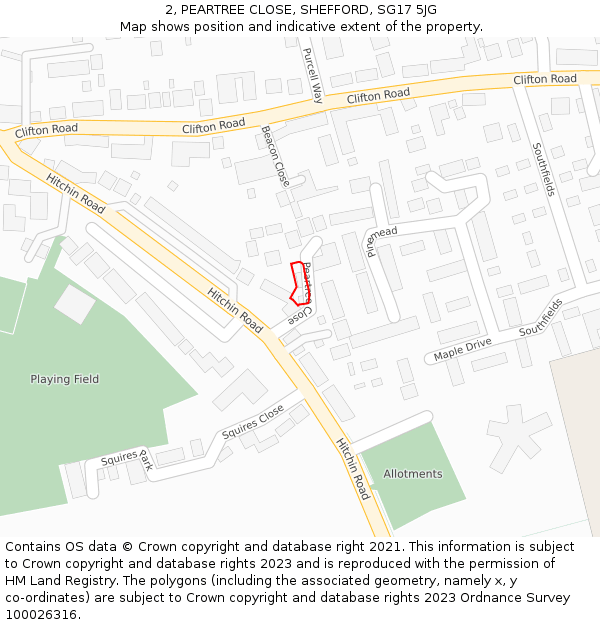 2, PEARTREE CLOSE, SHEFFORD, SG17 5JG: Location map and indicative extent of plot