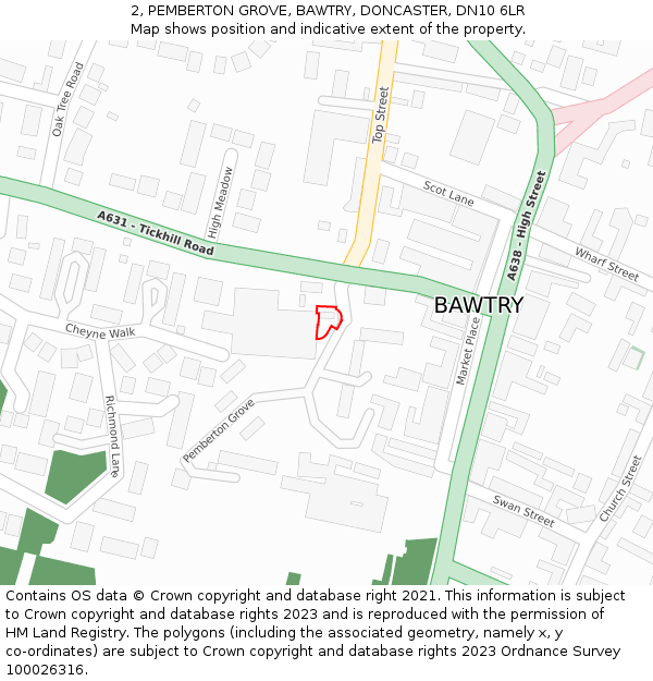 2, PEMBERTON GROVE, BAWTRY, DONCASTER, DN10 6LR: Location map and indicative extent of plot