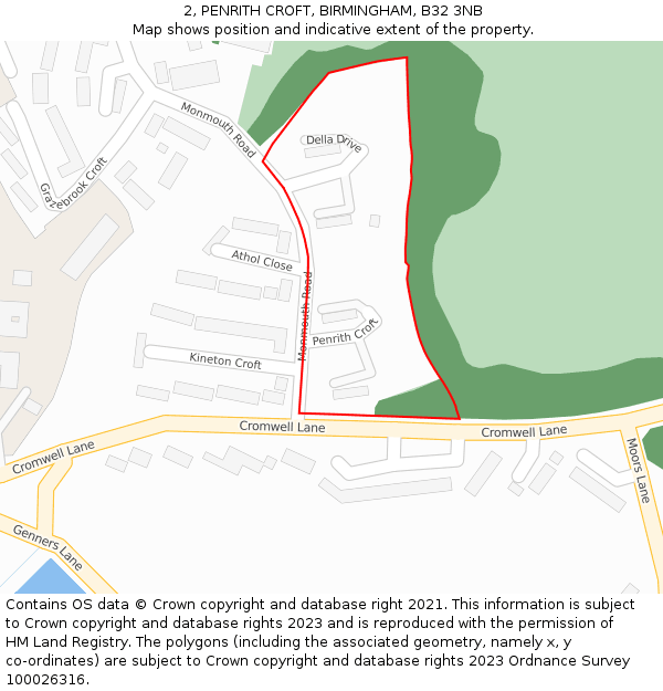 2, PENRITH CROFT, BIRMINGHAM, B32 3NB: Location map and indicative extent of plot