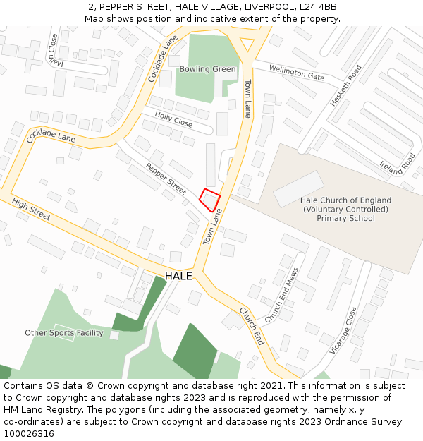 2, PEPPER STREET, HALE VILLAGE, LIVERPOOL, L24 4BB: Location map and indicative extent of plot