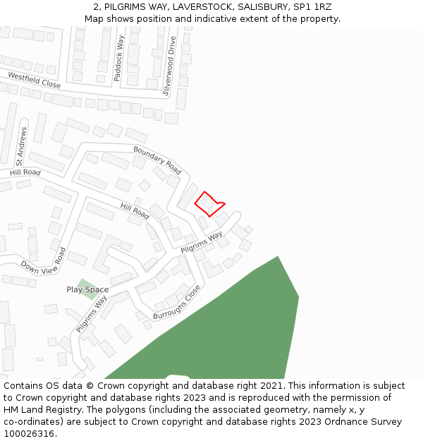 2, PILGRIMS WAY, LAVERSTOCK, SALISBURY, SP1 1RZ: Location map and indicative extent of plot