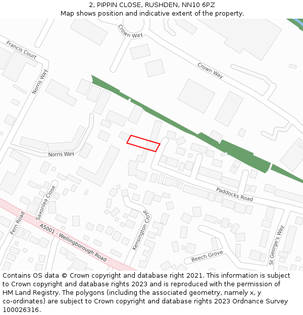 2, PIPPIN CLOSE, RUSHDEN, NN10 6PZ: Location map and indicative extent of plot