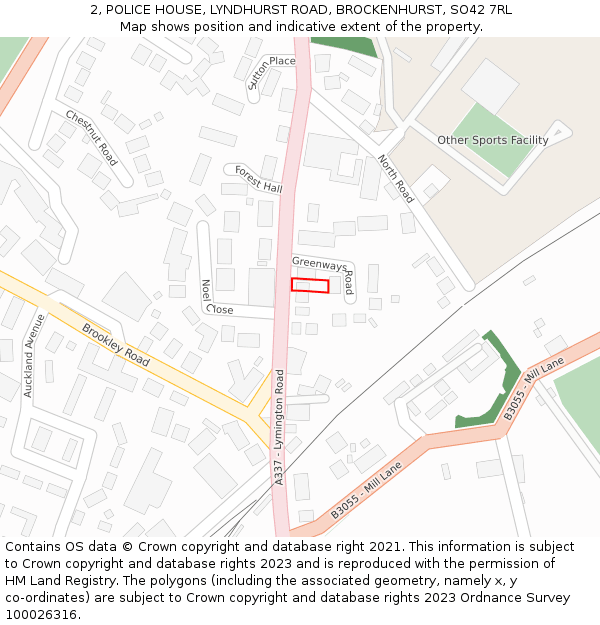 2, POLICE HOUSE, LYNDHURST ROAD, BROCKENHURST, SO42 7RL: Location map and indicative extent of plot