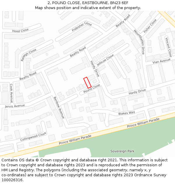 2, POUND CLOSE, EASTBOURNE, BN23 6EF: Location map and indicative extent of plot