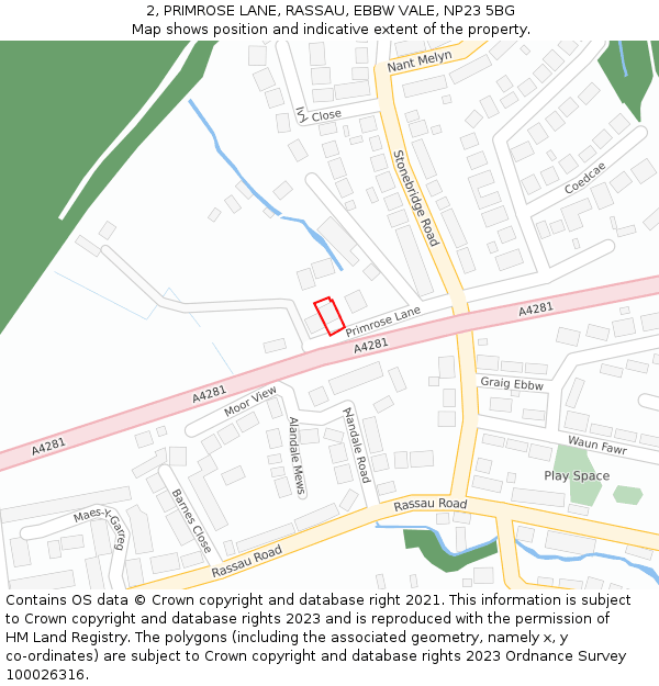 2, PRIMROSE LANE, RASSAU, EBBW VALE, NP23 5BG: Location map and indicative extent of plot