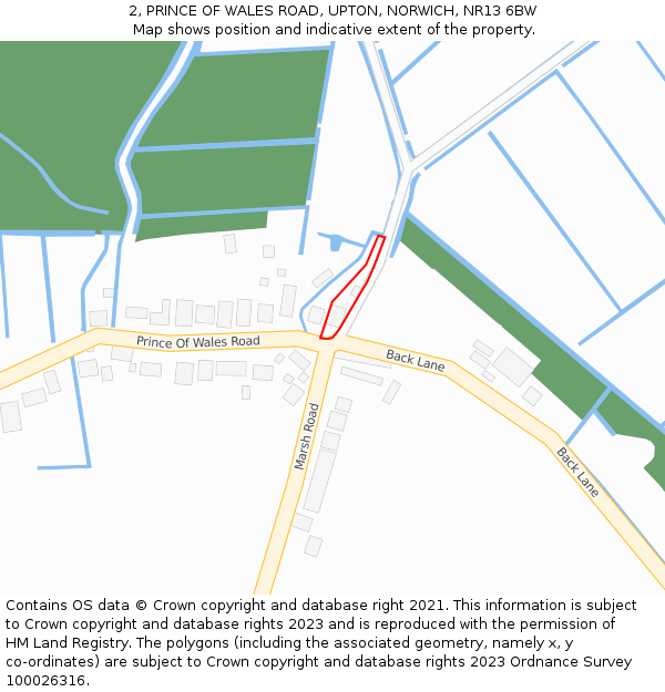 2, PRINCE OF WALES ROAD, UPTON, NORWICH, NR13 6BW: Location map and indicative extent of plot