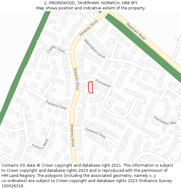 2, PRIORSWOOD, TAVERHAM, NORWICH, NR8 6FY: Location map and indicative extent of plot