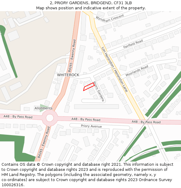 2, PRIORY GARDENS, BRIDGEND, CF31 3LB: Location map and indicative extent of plot