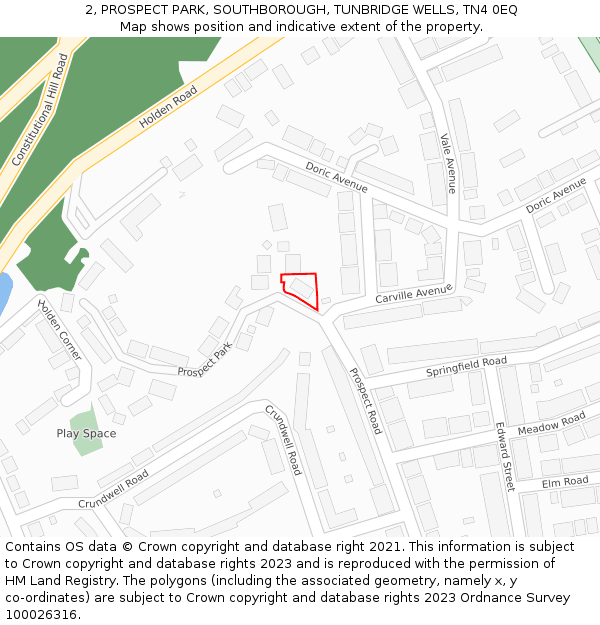 2, PROSPECT PARK, SOUTHBOROUGH, TUNBRIDGE WELLS, TN4 0EQ: Location map and indicative extent of plot