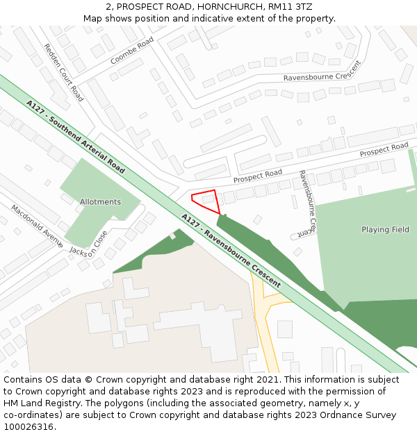 2, PROSPECT ROAD, HORNCHURCH, RM11 3TZ: Location map and indicative extent of plot