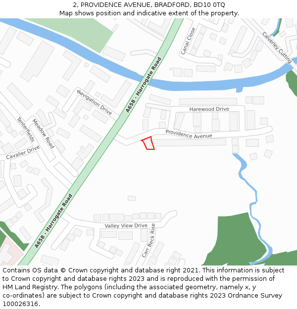 2, PROVIDENCE AVENUE, BRADFORD, BD10 0TQ: Location map and indicative extent of plot