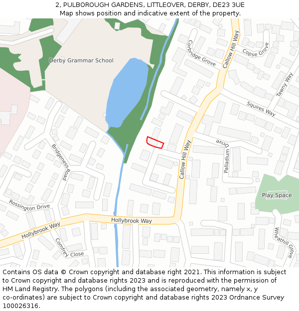 2, PULBOROUGH GARDENS, LITTLEOVER, DERBY, DE23 3UE: Location map and indicative extent of plot