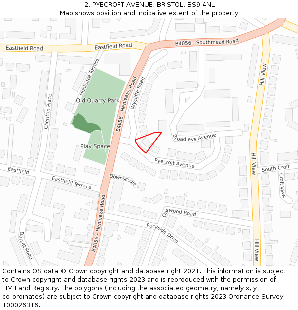 2, PYECROFT AVENUE, BRISTOL, BS9 4NL: Location map and indicative extent of plot