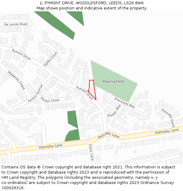 2, PYMONT DRIVE, WOODLESFORD, LEEDS, LS26 8WA: Location map and indicative extent of plot