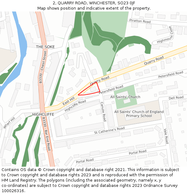 2, QUARRY ROAD, WINCHESTER, SO23 0JF: Location map and indicative extent of plot