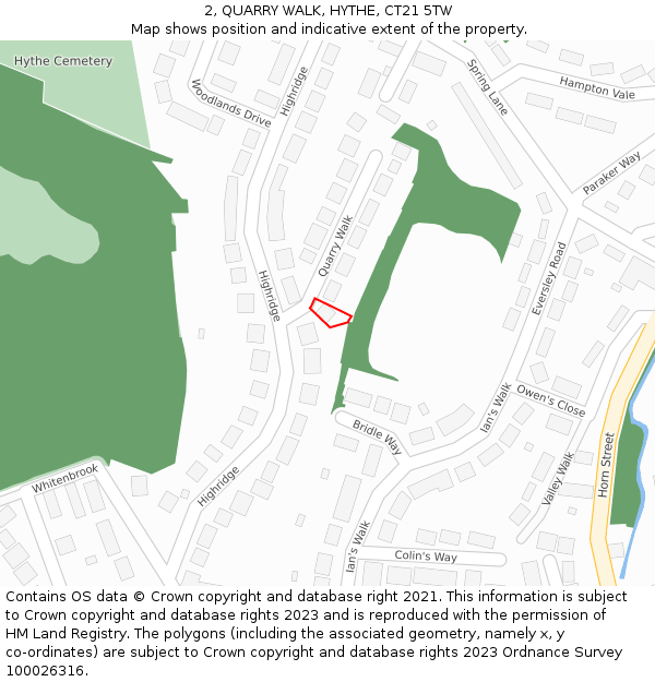 2, QUARRY WALK, HYTHE, CT21 5TW: Location map and indicative extent of plot