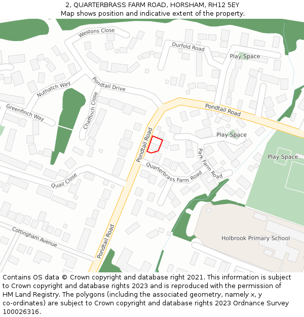 2, QUARTERBRASS FARM ROAD, HORSHAM, RH12 5EY: Location map and indicative extent of plot