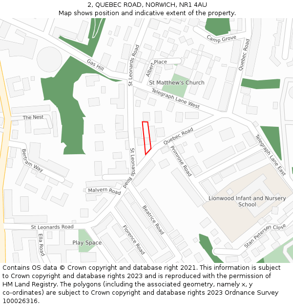 2, QUEBEC ROAD, NORWICH, NR1 4AU: Location map and indicative extent of plot