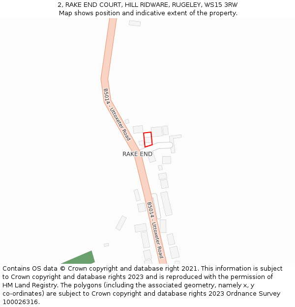 2, RAKE END COURT, HILL RIDWARE, RUGELEY, WS15 3RW: Location map and indicative extent of plot