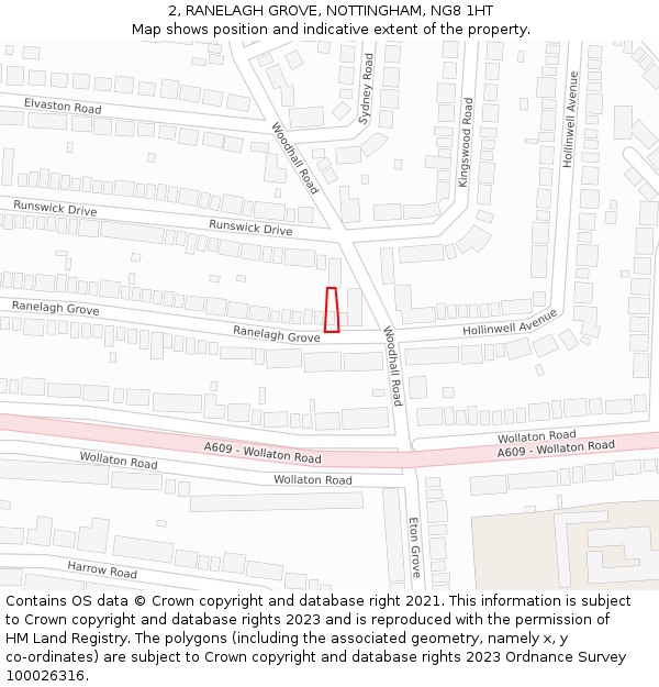 2, RANELAGH GROVE, NOTTINGHAM, NG8 1HT: Location map and indicative extent of plot