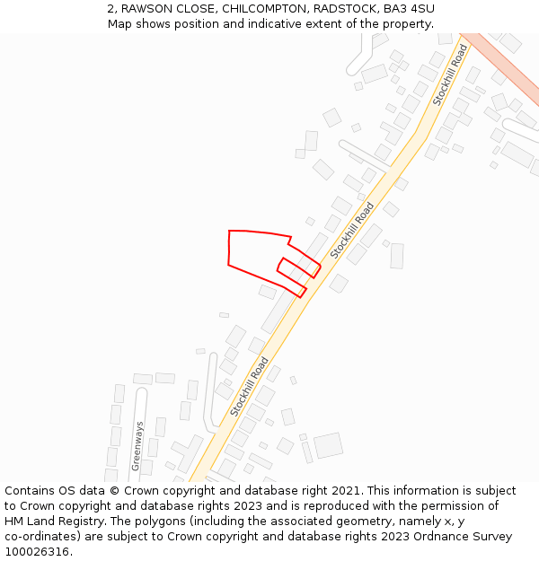 2, RAWSON CLOSE, CHILCOMPTON, RADSTOCK, BA3 4SU: Location map and indicative extent of plot