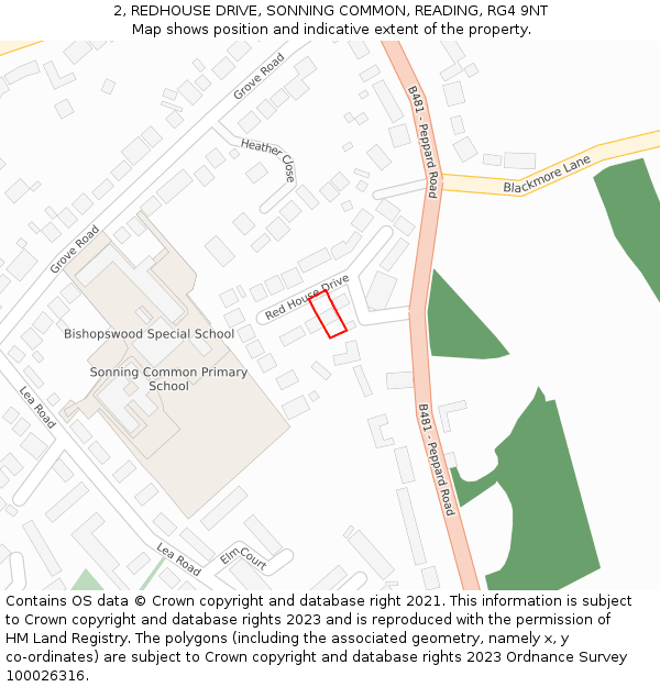 2, REDHOUSE DRIVE, SONNING COMMON, READING, RG4 9NT: Location map and indicative extent of plot