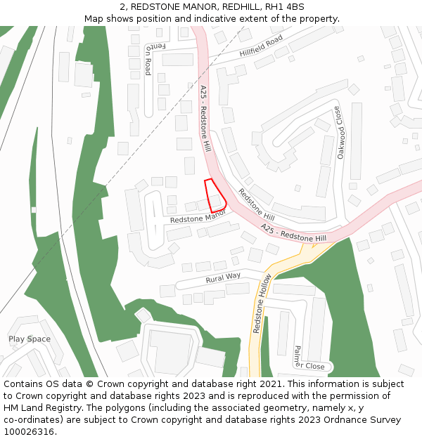 2, REDSTONE MANOR, REDHILL, RH1 4BS: Location map and indicative extent of plot