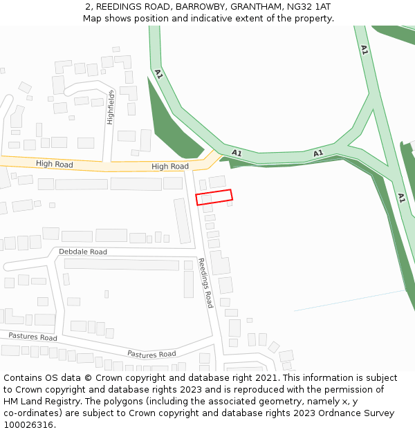 2, REEDINGS ROAD, BARROWBY, GRANTHAM, NG32 1AT: Location map and indicative extent of plot