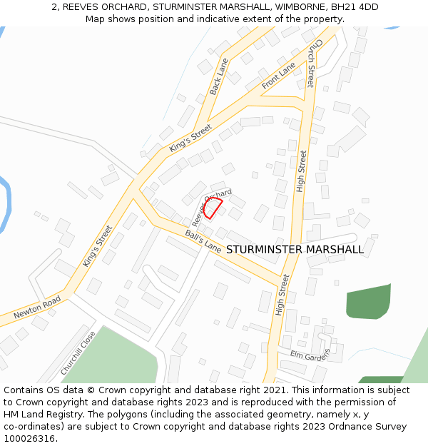 2, REEVES ORCHARD, STURMINSTER MARSHALL, WIMBORNE, BH21 4DD: Location map and indicative extent of plot