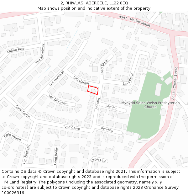 2, RHIWLAS, ABERGELE, LL22 8EQ: Location map and indicative extent of plot