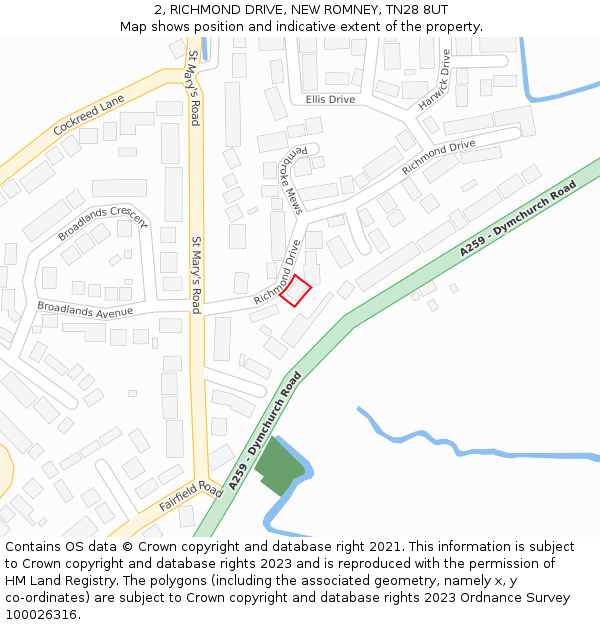 2, RICHMOND DRIVE, NEW ROMNEY, TN28 8UT: Location map and indicative extent of plot