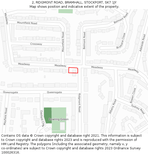 2, RIDGMONT ROAD, BRAMHALL, STOCKPORT, SK7 1JY: Location map and indicative extent of plot