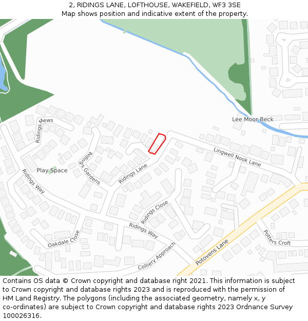 2, RIDINGS LANE, LOFTHOUSE, WAKEFIELD, WF3 3SE: Location map and indicative extent of plot