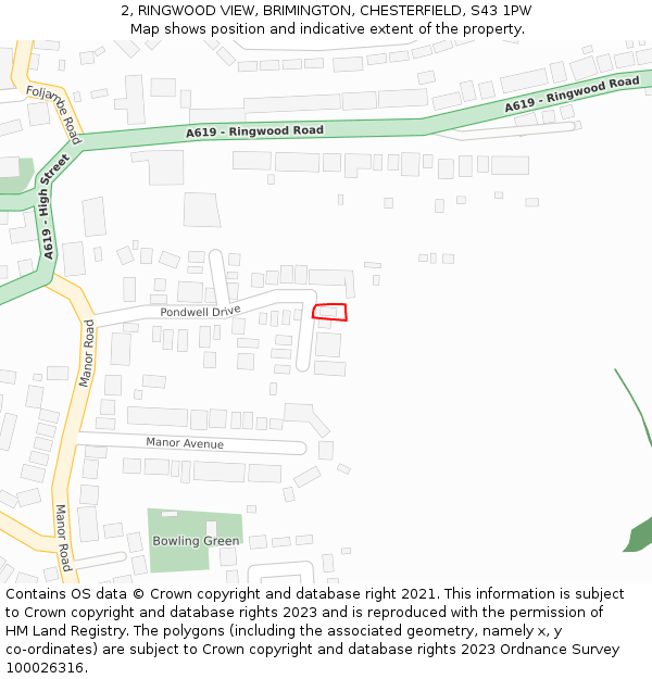 2, RINGWOOD VIEW, BRIMINGTON, CHESTERFIELD, S43 1PW: Location map and indicative extent of plot