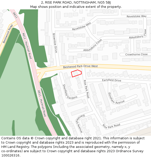 2, RISE PARK ROAD, NOTTINGHAM, NG5 5BJ: Location map and indicative extent of plot