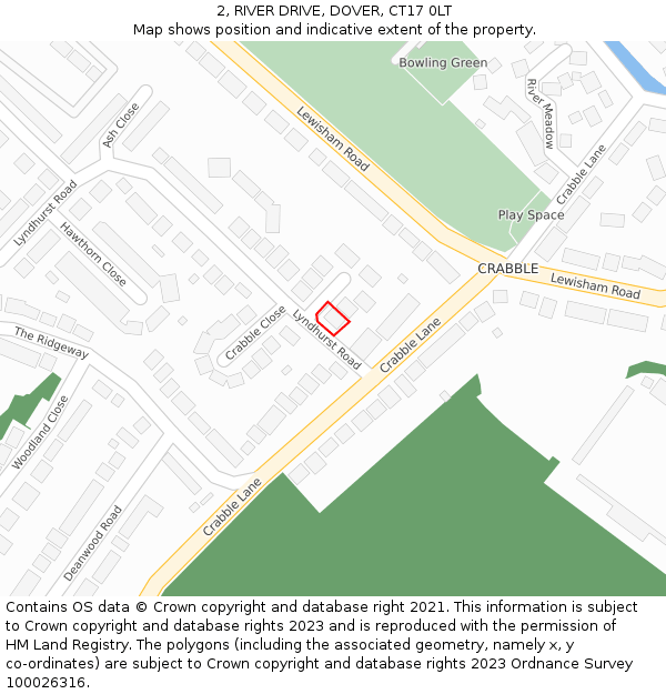 2, RIVER DRIVE, DOVER, CT17 0LT: Location map and indicative extent of plot