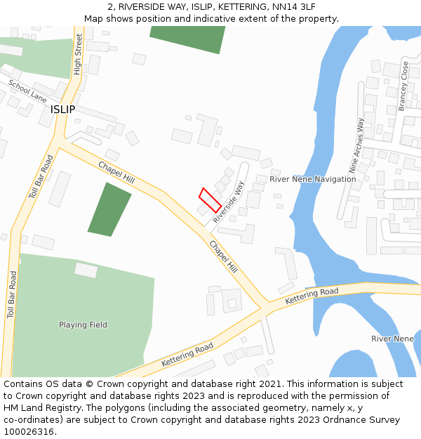 2, RIVERSIDE WAY, ISLIP, KETTERING, NN14 3LF: Location map and indicative extent of plot