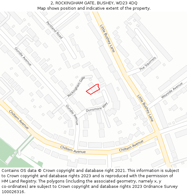 2, ROCKINGHAM GATE, BUSHEY, WD23 4DQ: Location map and indicative extent of plot