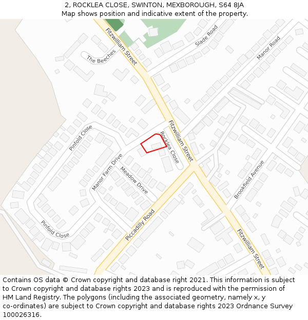 2, ROCKLEA CLOSE, SWINTON, MEXBOROUGH, S64 8JA: Location map and indicative extent of plot