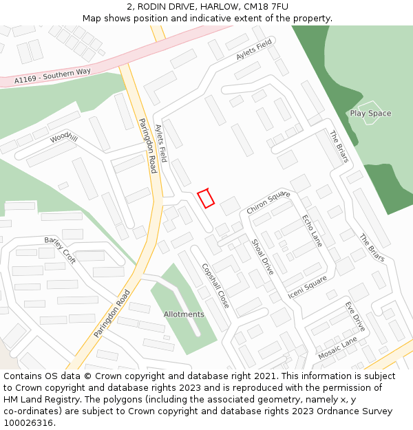 2, RODIN DRIVE, HARLOW, CM18 7FU: Location map and indicative extent of plot