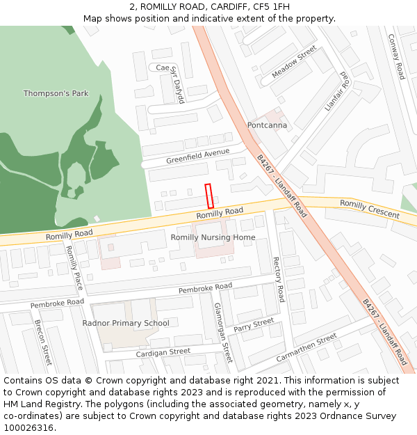 2, ROMILLY ROAD, CARDIFF, CF5 1FH: Location map and indicative extent of plot