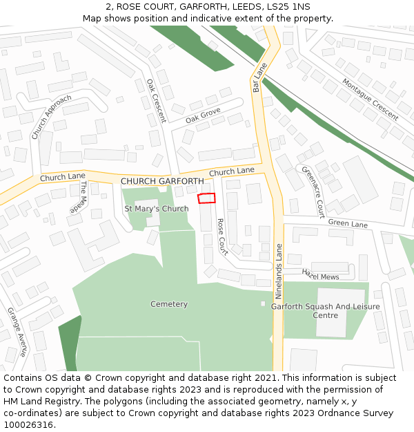 2, ROSE COURT, GARFORTH, LEEDS, LS25 1NS: Location map and indicative extent of plot