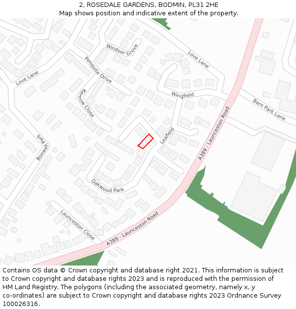 2, ROSEDALE GARDENS, BODMIN, PL31 2HE: Location map and indicative extent of plot