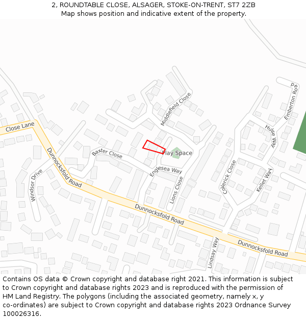 2, ROUNDTABLE CLOSE, ALSAGER, STOKE-ON-TRENT, ST7 2ZB: Location map and indicative extent of plot