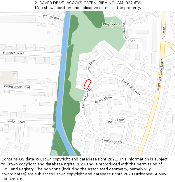 2, ROVER DRIVE, ACOCKS GREEN, BIRMINGHAM, B27 6TA: Location map and indicative extent of plot