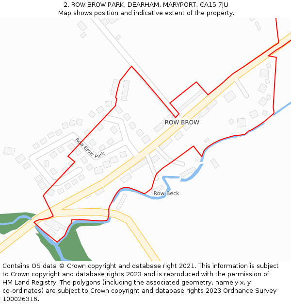 2, ROW BROW PARK, DEARHAM, MARYPORT, CA15 7JU: Location map and indicative extent of plot