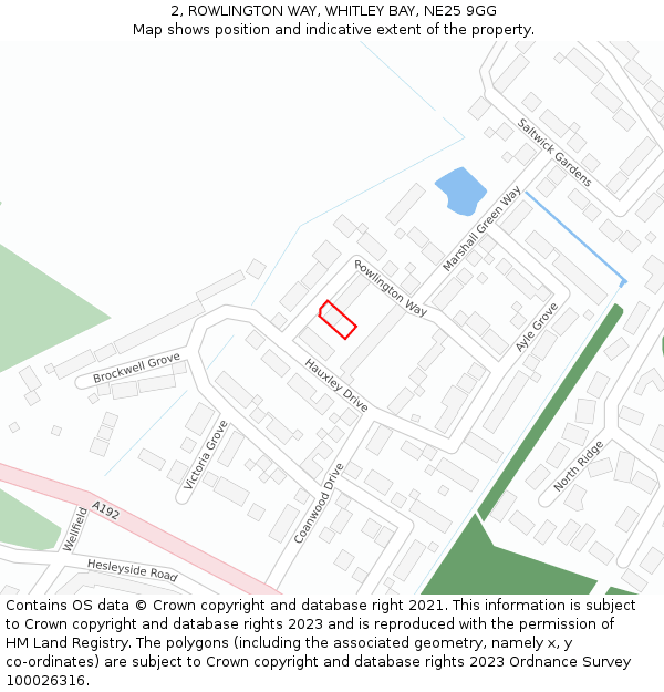 2, ROWLINGTON WAY, WHITLEY BAY, NE25 9GG: Location map and indicative extent of plot